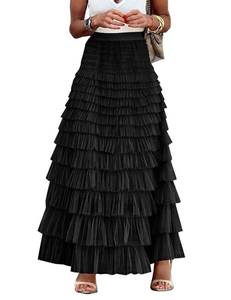 lot 8167 image: Flygo Womens Long Maxi Tulle Skirts A Line Ruffle High Waisted Tiered Layered Mesh Tutu Skirt Petticoat(Black-Small)