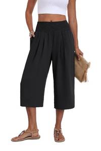 lot 8170 image: Lepunuo Womens Wide Leg Lounge Pants Summer Traval Casual Capri Pants with Pockets A-Black 3XL