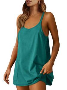 lot 8172 image: ANRABESS Women Athletic Dress Summer Tennis Workout Active Sports Mini Romper Dress Built in Shorts Travel Vacation Clothes Teal Medium white
