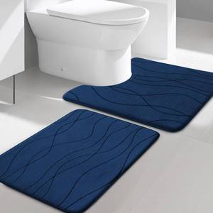 lot 8183 image: YIHOUSE Memory Foam Bathroom Rug Sets, Navy Blue, 2 Piece-U Shape Small Mat