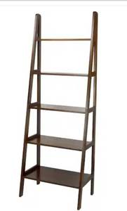 lot 4021 image: 72 in. Warm Brown Wood 5-shelf Ladder Bookcase with Open Back