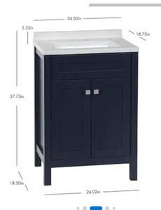 24" Bathroom Vanity with Snow Cultured Marble Top (Fully Assembled) blue