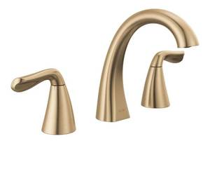 lot 4026 image: Delta Arvo Brushed Gold Faucet 3 Hole, 8 Inch Widespread Bathroom Sink Faucet for Vanity, Push-Pop Drain Assembly, Champagne Bronze 35840LF-CZ
