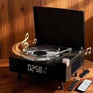 lot 8213 image: CD Player Portable with Bluetooth for Home Desktop, Dual Stereo Speakers, FM Radio, 3600Mah Battery, Remote Control & LED Display, MP3WAV Retro Disc Player, Nostalgic Decor Gift, Support USBAUX