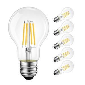 lot 8222 image: LVWIT A19 LED Vintage LED Filament Bulb E26 Base Dimmable 7W (60W Equivalent) 2700K Warm White 800 Lumens Omnidirectional, UL-Listed, Pack of 6