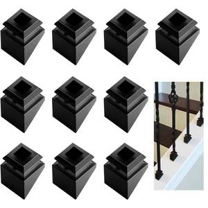 lot 8228 image: Sidasu 10-Pack Aluminum Baluster Shoes Black 40° Stair Angle Slant Shoes for 12 Square Balusters, Satin Finish Railing Base Covers