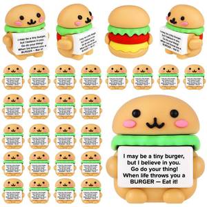 lot 8229 image: Gejoy 25 Pcs Mini Positive Burger Toys Funny Gifts Mini Rubber Burgers Decorations and Encouragement Birthday Motivational Gifts for Colleague Staff Teacher