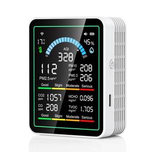 lot 8245 image: Air Quality Monitor Indoor, 10 in 1 Portable Smartair Quality Tester for CO2  CO  TVOC  HCHO  Temp  AQI  PM0.3-1 Detection Suitable for Home, Cars, Plants, Pets and Hotels -White