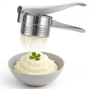 lot 8254 image: Stainless Steel Potato Ricer and Masher Heavy Duty Manual Press for Smooth Mashed Potatoes, Baby Food, Vegetables, Garlic Ergonomic Non-Slip Handle Kitchen Tool for Cooking Prep
