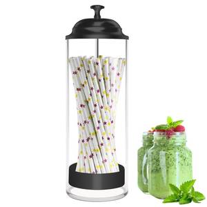 lot 8266 image: Mevtok Straw Holder for Standard Size Drinking Straws, Acrylic Plastic Straw Dispenser for Counter with Lid Black(Straws Not Include)