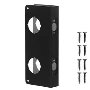 lot 8268 image: Double Hole Door Knob Reinforcement Plate, Matte Black, Fits 1-34 Doors, 2-34 Backset, Door Lock and Door Knob Cover Plate, Deadbolt Cover Plate Reinforce and Repair Wood or Metal Doors
