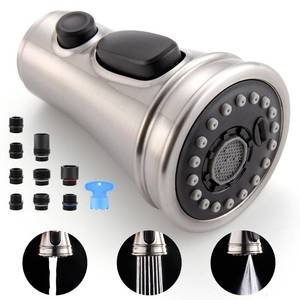 lot 8271 image: Kitchen Faucet Spray Head Replacement - Pull Down Faucet Sprayer Head with 15 Adapters, 3-Function Kitchen Sink Faucet Head, Replacement Pull Out Faucet Head, Brushed Nickel