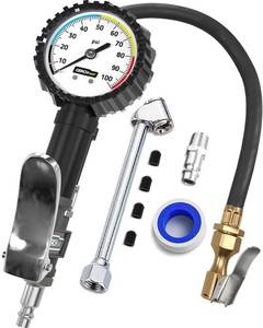 lot 8301 image: Tire Inflator with Pressure Gauge and Longer Hose - Most Accurate, Heavy Duty Air Chuck with Gauge for Air Compressor Tire Inflator Attachment - 100PSI