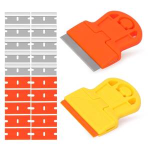 lot 8318 image: DEPOTA 2 Pack Razor Blade Scraper Plastic Razor Blade Scraper Scraper Tool with Extra 10 Plastic Razor Blades and 10 Metal Blades for Adhesive Remover Removing Labels Stickers Taping on Glass Windows