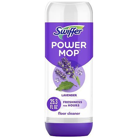 lot 37292 image: Swiffer Power Mop Refill Solution  Tile  Vinyl  Laminate  Wood  Floor Cleaner  Lavender  25.3 fl oz - Retail $57