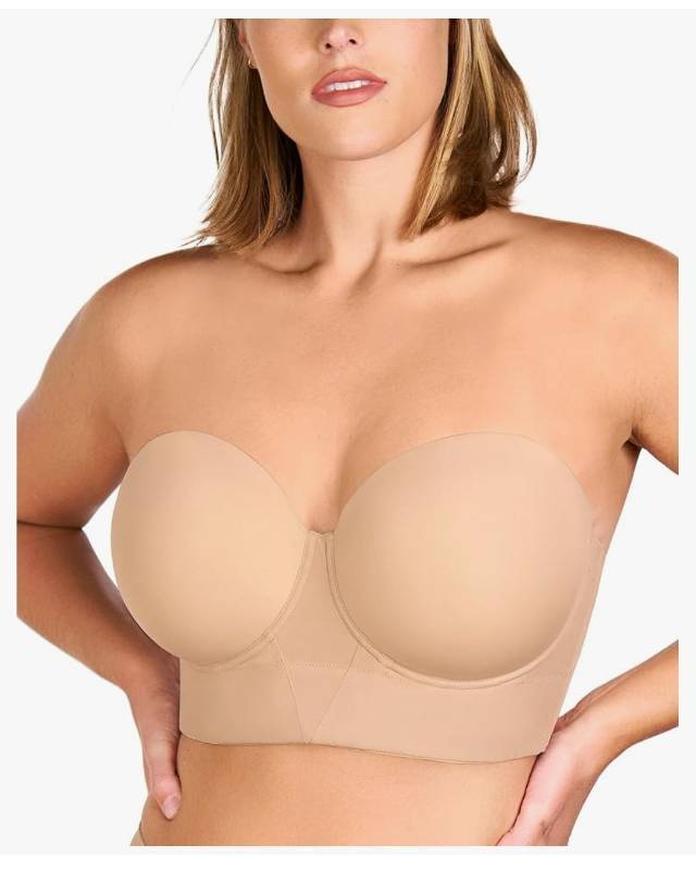 lot 37423 image: Strapless Bras for Women, Longline Corset for Large Bust Plus Size Supportive Bustier Minimizer Convertible Bandeau - Retail $47