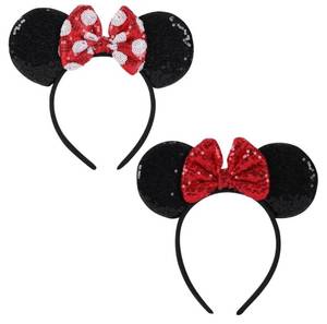 lot 37610 image: 2 Pcs Red Mouse Ears Sequin Headbands, Shiny Bows Headbands, A Perfect Addition to Your Trip Essentials Accessories for Women Girls Princess Decoration Costume Cosplay - Retail $10