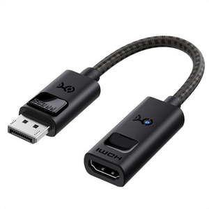 lot 37622 image: Cable Matters 8K DisplayPort 1.4 to HDMI 2.1 Adapter with 4K 120Hz  8K 60Hz 48 Gbps Unidirectional DisplayPort to HDMI 2.1 Cable Adapter in Black Support for RTX 30803090 RX 68006900 and More - Retail $29
