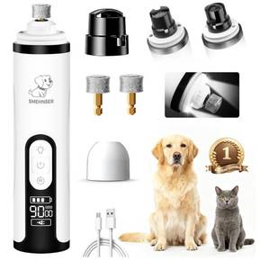 lot 37628 image: Upgraded Silent Dog Nail Grinder, Cordless Grooming Pro Nail Grinder with 3 Adjustable Speeds & Led Light, Painless Paws Grooming for Small Medium Large Dogs & Cats (2 Replacement Heads) - Retail $25