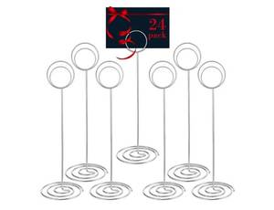 lot 37631 image: 24 Pack 8.86 Inch Table Number Holder Wire Photo Holder Picture Name Menu Clips Memo Note Cards Stand for Wedding Reception Anniversary Birthday Centerpieces(Silver) - Retail $24