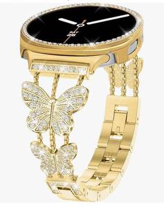 lot 37642 image: Bling Band with Case Compatible for Samsung Galaxy Watch 8 40mm 44mm, Women Diamond Butterfly Metal Bracelet Rhinestone Strap with Protector Case - Retail $19