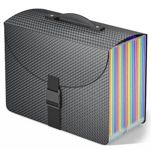 lot 37657 image: 25 Pockets Expanding File Folder with Handle, Expandable File Organizer, Portable Accordion File Organizer A4 Letter Size, Adjustable Strap, Perfect Filing Folders for Documents, Colored Tabs - Retail $16