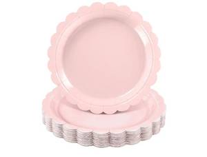 lot 37659 image: 30 Pcs Pink Paper Plates 9 Inch Scalloped Pink Plates Cute Dessert Cake Party Plate for Girls Birthday, Baby Bridal Shower, Wedding - Retail $9
