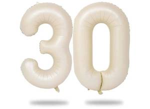 lot 37668 image: Beige 30 Balloon Numbers, 40 Inch Large Cream Foil Number 3 & 0 Balloons for Women, Self Inflating 30th Birthday Balloons for 30 Year Old Men Anniversary Birthday Party Decorations Supplies - Retail $8