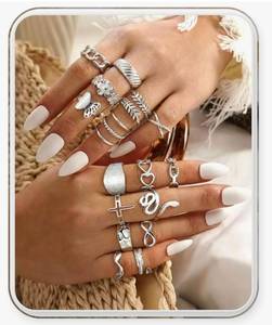 lot 37673 image: 15Pcs Stackable Stainless Steel Rings for Women Chunky Silver Rings Non Tarnish Ring Open Adjustable Thumb Finger Statement Ring Set - Retail $16