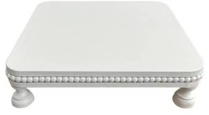 lot 37676 image: Farmhouse Display Wood Riser, 12 Decorative Beaded Pedestal Stand, Square Tiered Tray Decor for Kitchen Decor, Countertop (White) - Retail $25