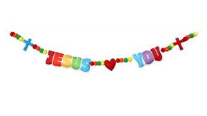 lot 37686 image: 7.55 ft Jesus Love You Felt Banner Garland Pre Strung 3D Banner Colorful Christian Party Decorations for Easter Religious Party Supplies(Jesus) - Retail $10