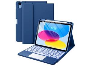 lot 37687 image: Compatible for iPad 11th 10th Generation Case with Keyboard, Folio Cover with Pencil Holder, Multi-Touch Trackpad, 7 Color Backlit, Detachable Keyboard for iPad (A16) 11th10th Gen (Navy Blue) - Retail $27