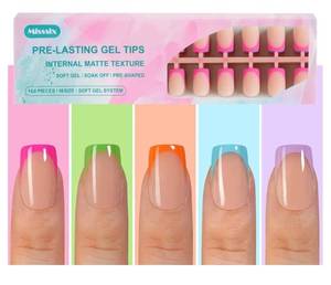 lot 37690 image: French Gel Nail Tips, 160Pcs French Tip Press on Nails Short Square, No Need to File Tips Pre-lasting, Fake Nails for Nail Art DIY 16 Sizes - Retail $10
