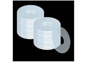 lot 37699 image: 32PCS Clear Plastic Washers, Flat Washer Nylon Washers Spacers Clear Washer, Plastic Flat Gasket for Wear Tear on Glass Shower Door Bathroom Towel Bars Water Plumbing (34 Inches) - Retail $8