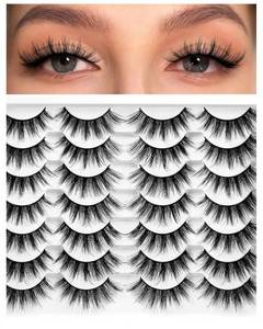 lot 37701 image: Eyelashes Natural Look Faux Mink Lashes Pack Handmade Fluffy False Eyelashes 14 Pairs Cat Eye Lashes (54) - Retail $9
