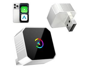 lot 37706 image: Wireless CarPlay Adapter for Apple iPhone & Android Auto, 2026 Upgraded 2-in-1 Plug and Play Converts Wired to Wireless Car Play Adapter, Fast Auto-Connect, Mini Size with iPhone iOS 10 - Retail $42