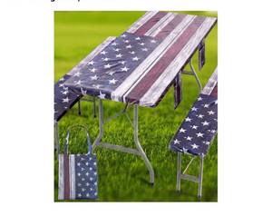 lot 37719 image: Fitted Picnic Table Cover with Bench Covers Waterproof Elastic Edges Rectangle Patio Tablecloth Outdoor Camping Essentials Stuff Rv Accessories Summer Trip Travel Supplies Party Camper Gifts, 6 ft - Retail $18