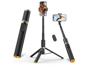 lot 37724 image: Phone Tripod & Selfie Stick with Remote, Portable, Lightweight for Video Recording Vlog, Extendable Travel Tripod Stand Compatible with iPhone Android, Black, 62 - Retail $18