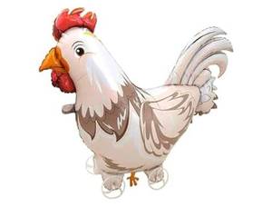 lot 37733 image: Walking on Wheels Chicken Balloons Kids Toys Rooster Mylar Foil Balloons Children Gift Toys, Chicken Farm Animal Theme Baby Birthday Party Decorations Supplies (Rooster on Walking) - Retail $10