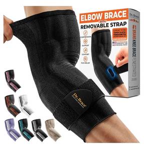 lot 37734 image: DR. BRACE Elite Elbow Brace Support with Removable Strap for Women & Men, Pain Relief for Tendonitis, Arthritis, Golfers & Tennis Elbow Treatment, Elbow Sleeve for Workouts Weightlifting (Black, X-Large) - Retail $18