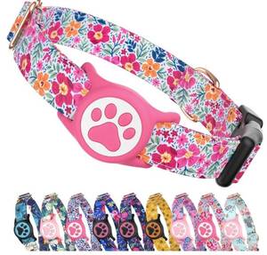 lot 37745 image: Airtag Dog Collar with Waterproof Airtag Holder��Original Stylish Cute Pattern Design. QR Code ID Buckle��Comfortable Soft Cotton for Small Medium Large Dogs - Retail $19