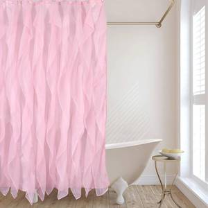lot 37752 image: Pink Ruffle Shower Curtains for Bathroom Farmhouse Sheer Shower Curtain, 72 x 72 Inches - Retail $28