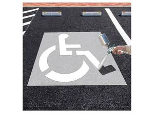 lot 37755 image: Handicap Parking Stencil, 36x36 Reusable Silicone Stencil for Disabled Parking Spaces, 1mm Thick Foldable & Flexible - Ideal for Asphalt, Concrete, Pavement Painting (White Translucent) - Retail $31