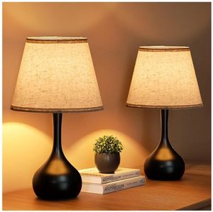 lot 37761 image: Touch Bedside Lamp Set of 2, Farmhouse 3-Way Dimmable Table Lamps for Nightstand with Fabric Shade, Desk Lamp for Reading, Bedroom, Livingroom, Office - Retail $60