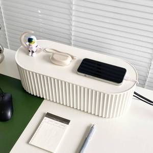 lot 37762 image: White Cable Management Box, Plastic Cable Box Organizer with Lid for Wire, Power Strip, Surge Protector, Extension Cords Hider Cover Under Home Office Desk and Floor (Large) - Retail $28