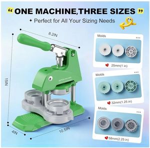 lot 37765 image: Button Maker Machine 3 Sizes, DIY Pin Maker Machine 11.252.25 inch, Interchangeable Button-Models Badge Button Press Machine with 300 Sets 253258mm Button Maker Supplies&Circle Cutter  - Retail $84