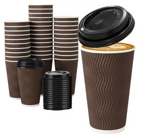 lot 37768 image: 16 oz Coffee Cups with Lids 50 Pack, Disposable Coffee Cups with Lids, Insulated To Go Paper Coffee Cup for Hot Cold Drinks - Retail $26
