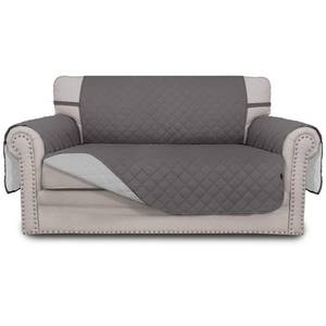 lot 37769 image: Easy-Going Reversible Loveseat Couch Cover for 2 Cushion Couch Sofa Cover for Dogs Water Resistant Furniture Protector with Foam Sticks Elastic Straps for Pet (Loveseat, GrayLight Gray) - Retail $27