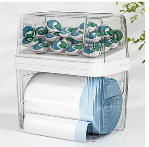 lot 37770 image: 2-in-1 Trash Bag Holder Laundry & Dishwasher Pods Container, Garbage Bag Dispenser with Removable Lids, Kitchen Organizer and Under Sink Storage Box - Retail $37