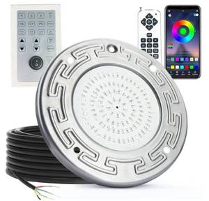 lot 37779 image: Pool Lights for Inground Pool, 20W 6 Inch Color Changing LED Inground Pool Light with Controller, Remote and APP Control for Wet Niche, Underwater Swimming Pool Lights, 100 Foot Cord - Retail $141